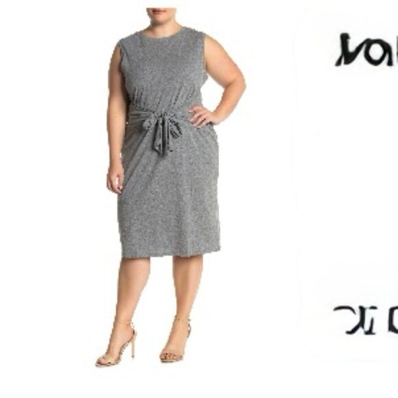 Nordstrom Rack Grey Sleeveless Waist Tie Knit Midi Dress - Picture 1 of 8